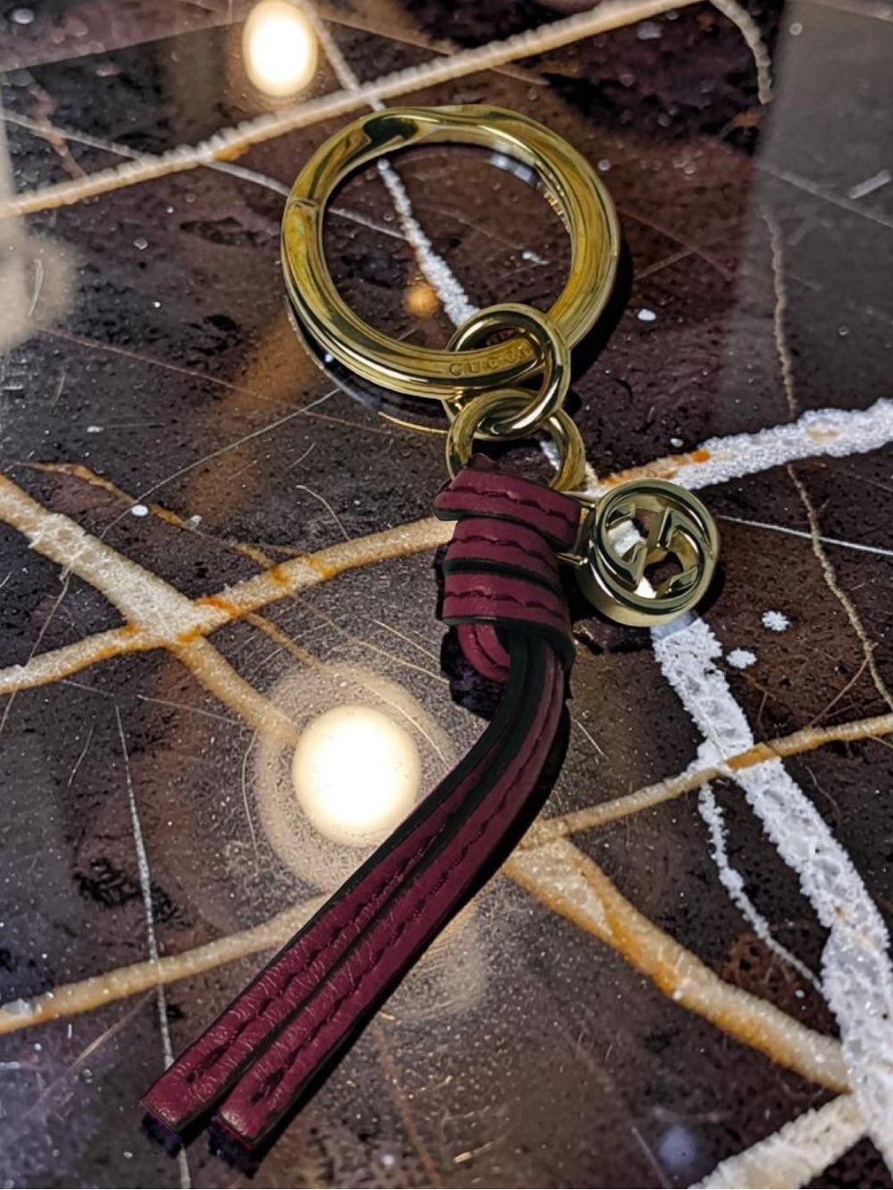 GUCCI interlocking GG Pink Leather Tassel Keychain/ Bag Charm💖